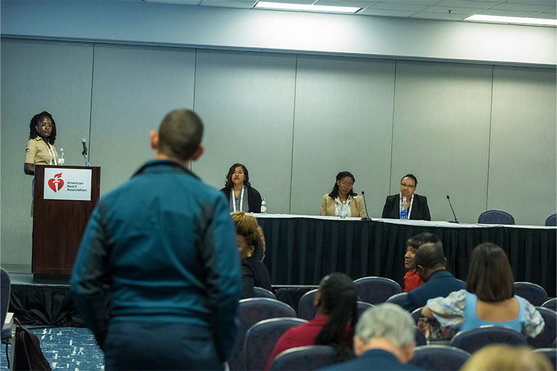 Drs Bunmi Ogungbe, Ruth-Alma Turkson-Ocran, and Yvonne Commodore-Mensah served as moderator, panelist, and participant, respectively, during a session at AHA Hypertension 2024.