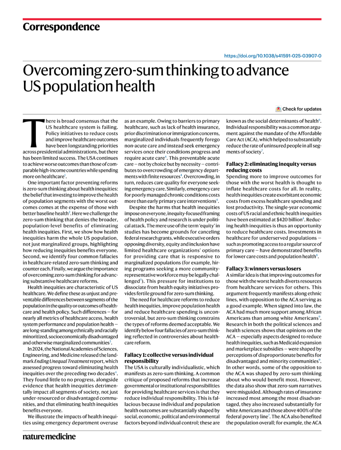 Winners and Losers: Zero-Sum Thinking, Major Roadblock to Achieving Optimal US Population Health