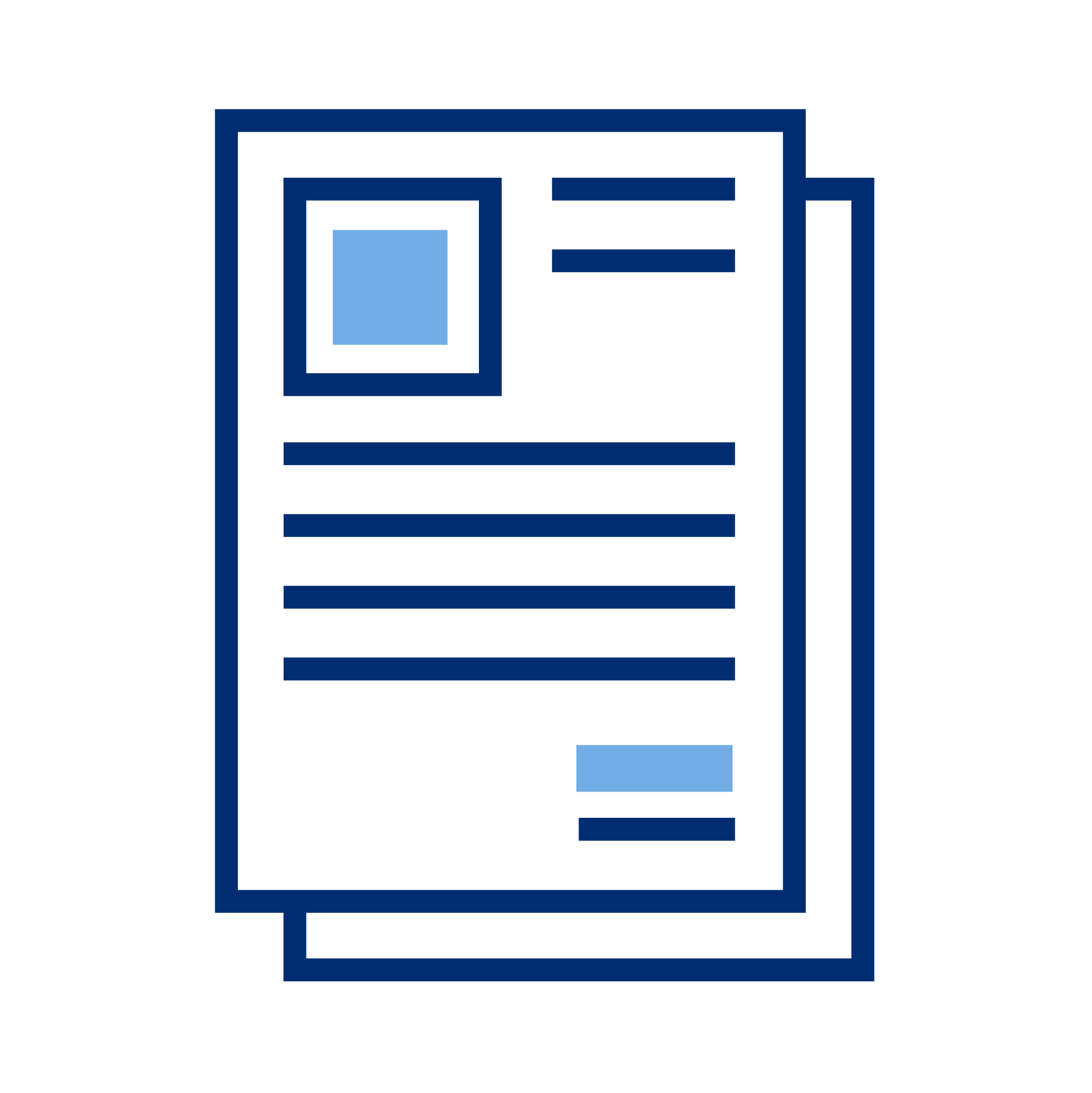 Icon of two overlapping sheets of paper with text lines and a placeholder image box on the front page.
