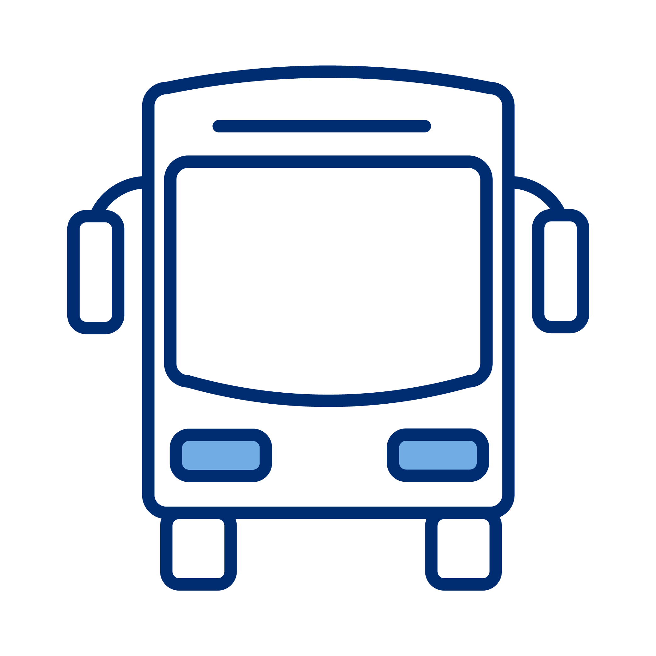 Icon of a public transit bus front view with open doors, symbolizing access to public transportation services.