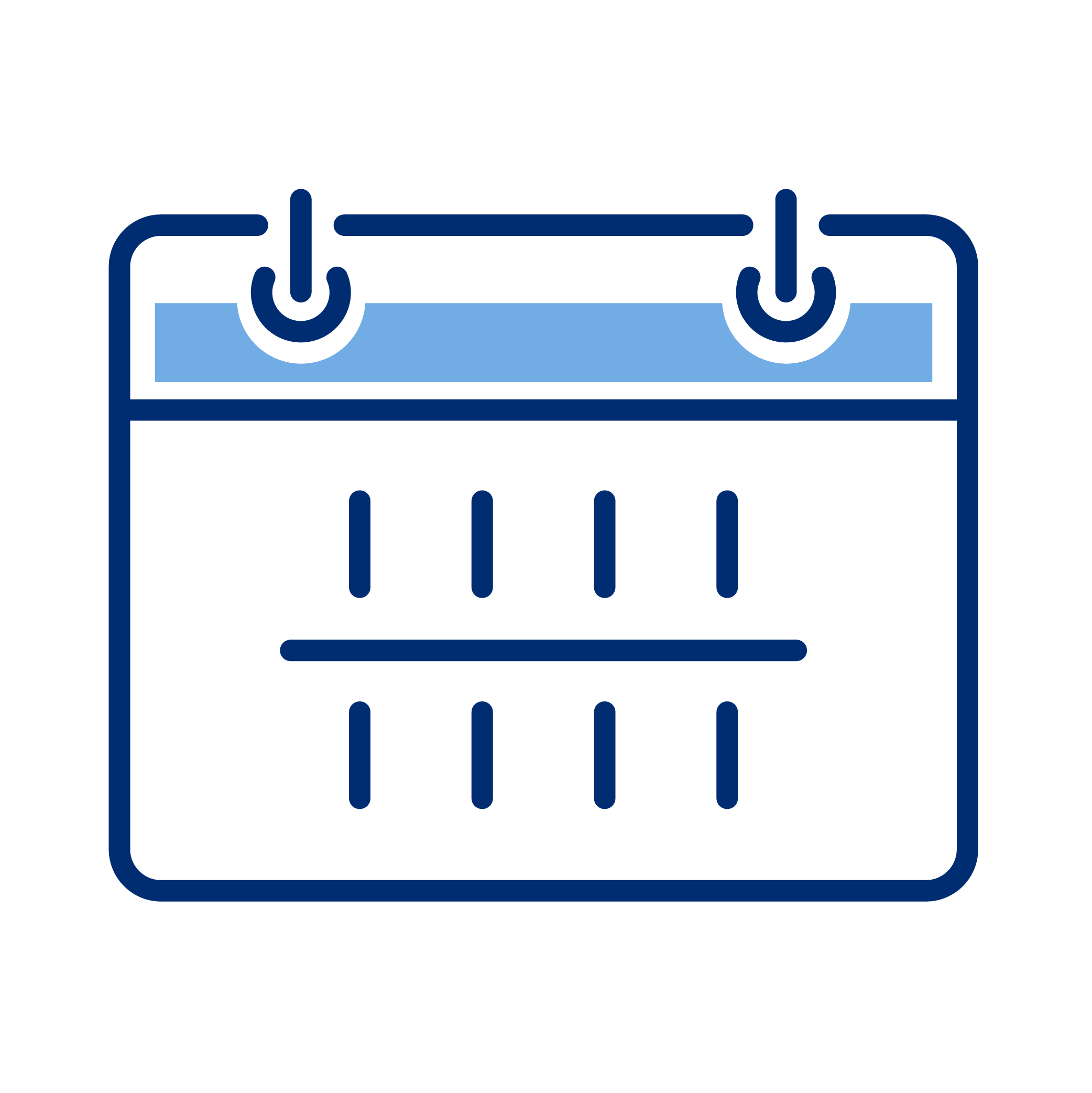 Icon of a calendar with visible date sections, representing scheduling and planning.